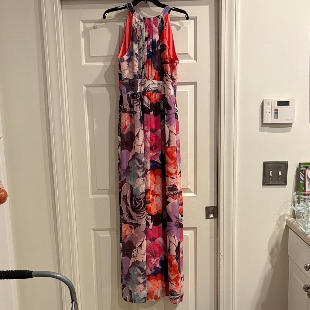 Eliza J Vibrant Chiffon Halter Floral Maxi Dress